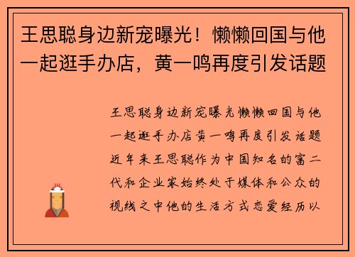 王思聪身边新宠曝光！懒懒回国与他一起逛手办店，黄一鸣再度引发话题